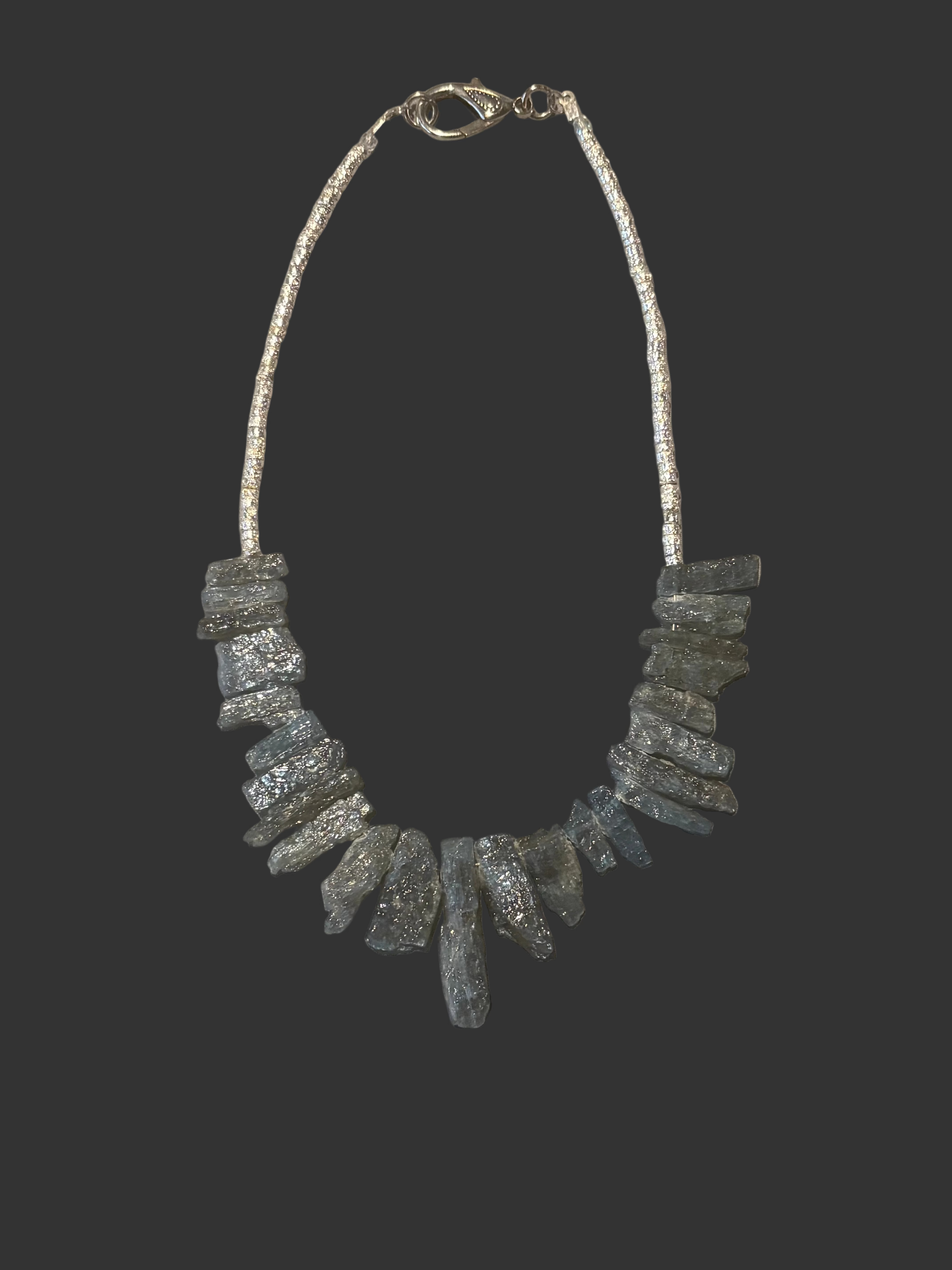 Handmade raw blue crystal kyanite necklace